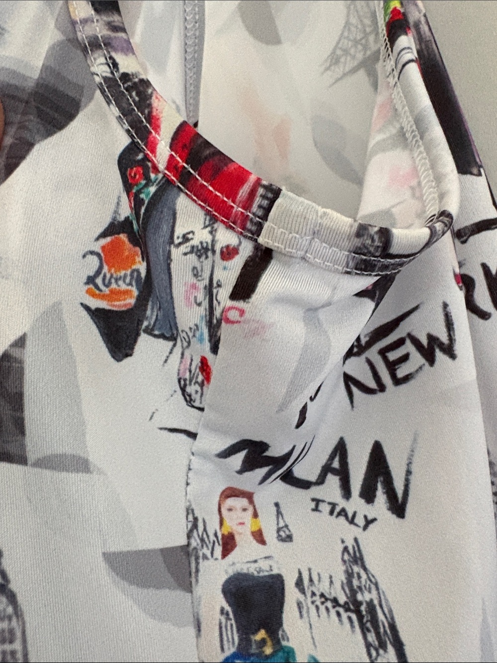 Fashion Illustration Sports Coutour Dress in White with Multicolor Print - Picture 4 of 6